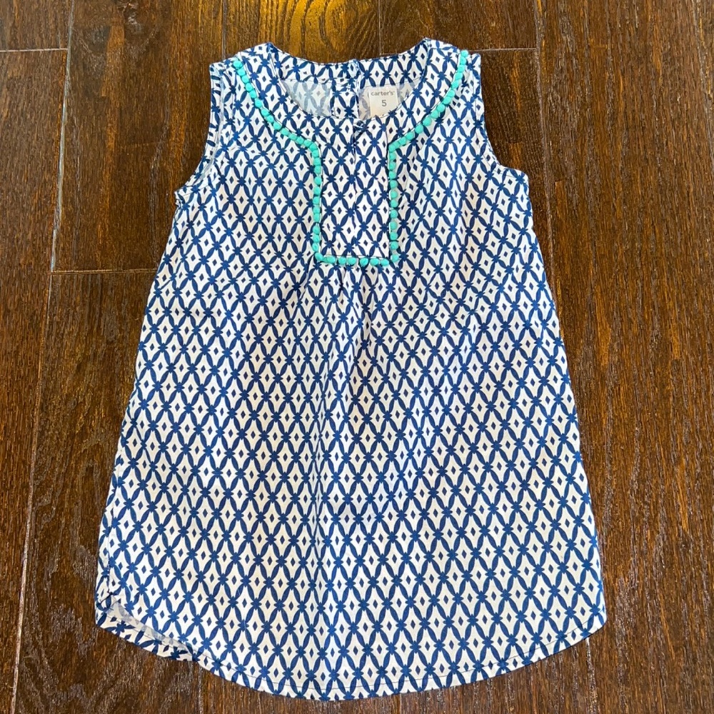 Carters navy and aqua tunic top size 5 EUC